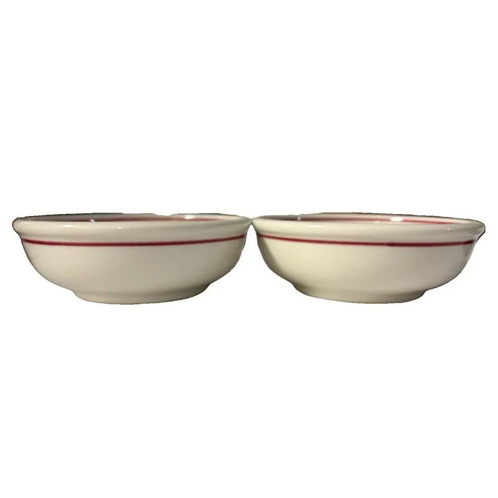 Vintage Syracuse China Restaurant Ware Bowls Red Double Stripe Set of 2 5.5